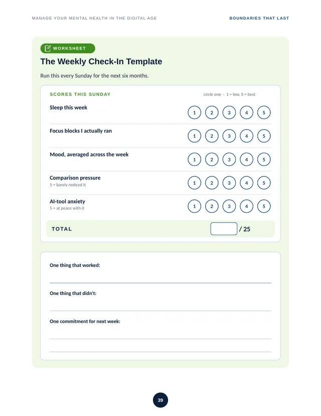 manage your mental health weekly check in template